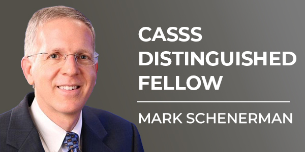 Headshot image of one male and text 'CASSS distinguished fellow mark schenerman'