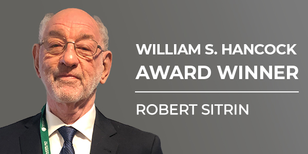 Image of one person and text 'william s. hancock award winner robert sitrin'