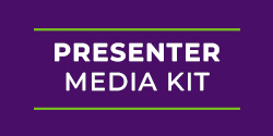 Image of purple background with text 'presenter media kit'