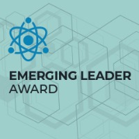 Light blue graphic with text 'Emerging Leader Award'