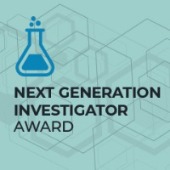 Light blue gray graphic with icon of beaker and text 'Next Generation Investigator Award'