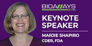 Image of person and text 'bioassays keynote speaker marjie shapiro cder,fda'