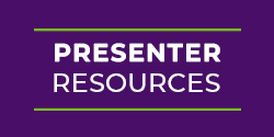 Image of purple background with text 'Presenter Resources'