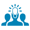 Image of three human outlines and a text bulb.