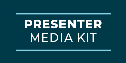 Blue graphic with text 'Presenter Media Kit'