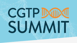 Image of DNA helix with text 'CGTP Summit'