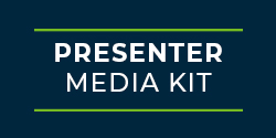 Dark blue graphic with text 'Presenter Media Kit'