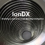 Image of view down a metal spiral tube with text 'IonDX Enabling a new level of Ion Mobility Intelligence'
