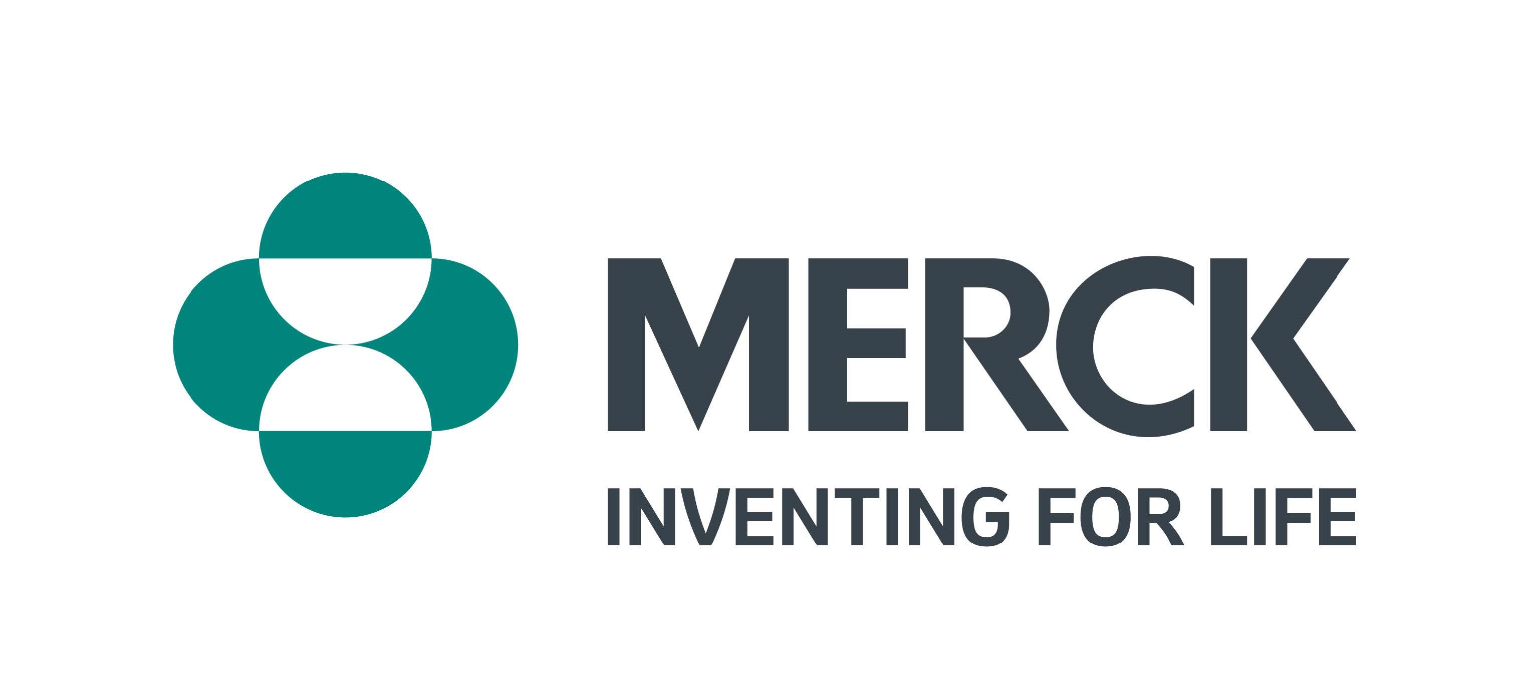 Company logo of hourglass with text 'Merck Inventing for Life'