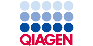 Company logo with 3 rows and 5 columns of blue circles with text 'Qiagen'