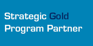 Image of blue background with text 'strategic gold program partner'