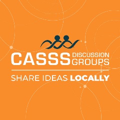 Orange graphic with text 'Discussion Group Share Ideas Locally'