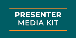 Image of turquoise background with text 'Presenter Media Kit'