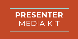 Burnt orange background with text 'Presenter Media Kit'