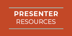 Burnt orange background with text 'Presenter Resources'