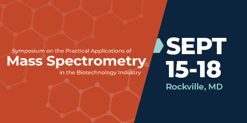 Red orange graphic with text 'Mass Spectrometry Symposium September 23-26, 2025 Costa Mesa, CA'