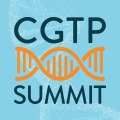 Image of DNA helix with text 'CGTP Summit'