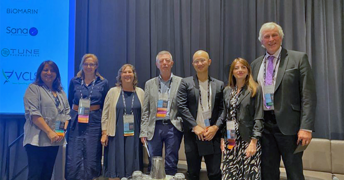 Biopharmaceutical scientists standing on stage after having a panel discussion at CGTP 2023.