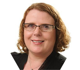 Image of woman wearing glasses in front of white background